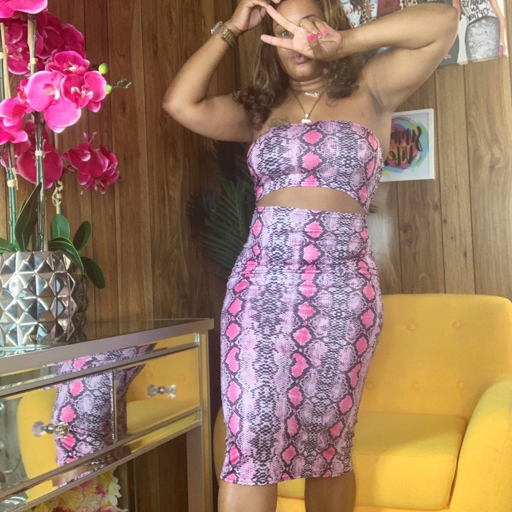 Pink Snakeskin Pencil Dress